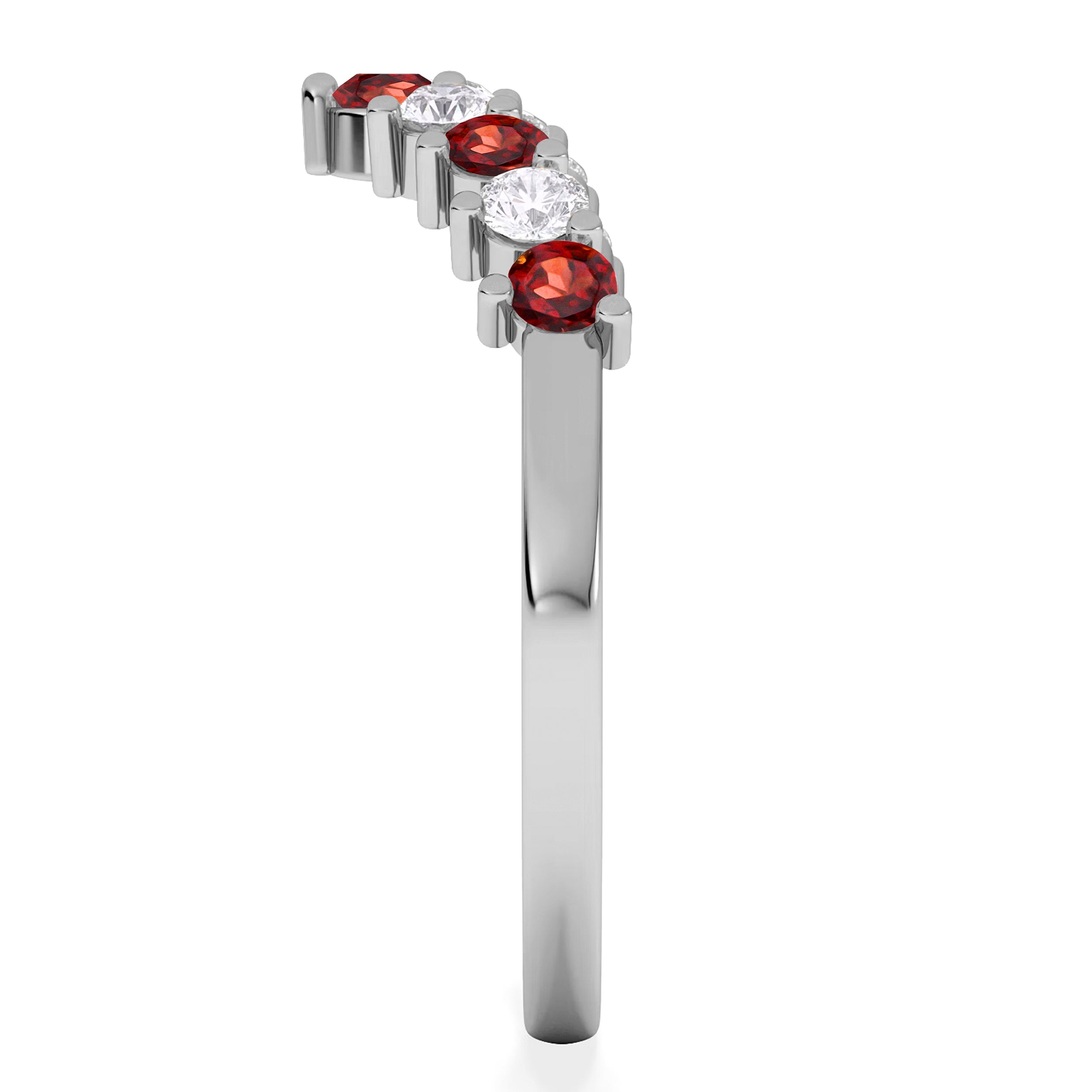 Garnet and Lab Diamond Wishbone Ring in 9K White Gold